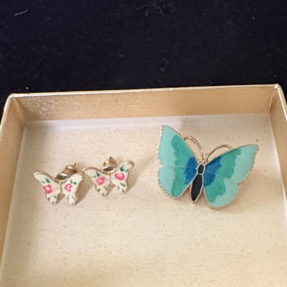 Vintage Butterfly Earrings and Brooch Set